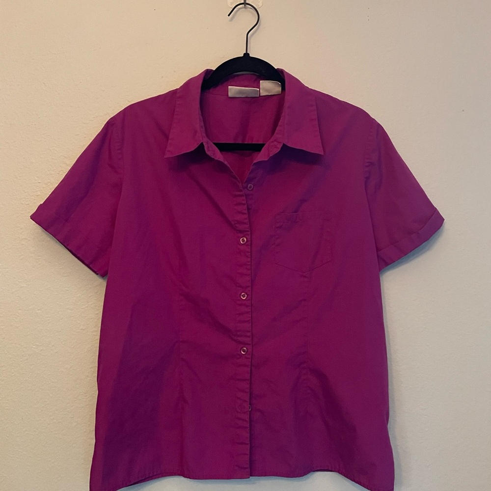 Basic Editions Women's Magenta Button Down Shirt